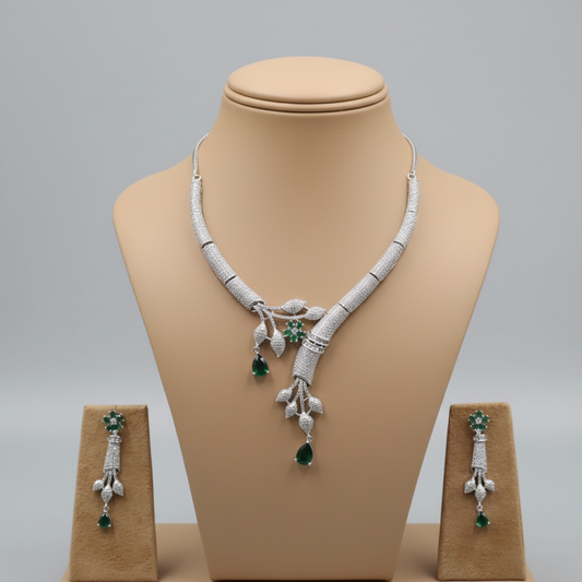 Emerald Mrinalika American Diamond Hasli Necklace set