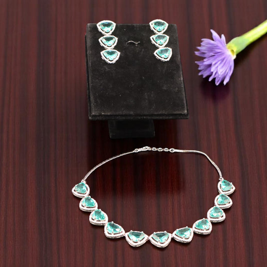 Sea Green Apsara American Diamond Necklace set