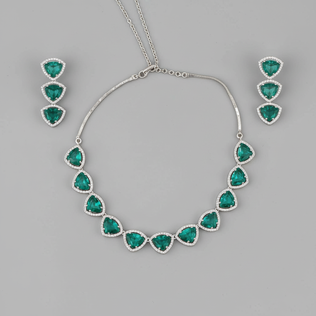 Sea Green Apsara American Diamond Necklace set