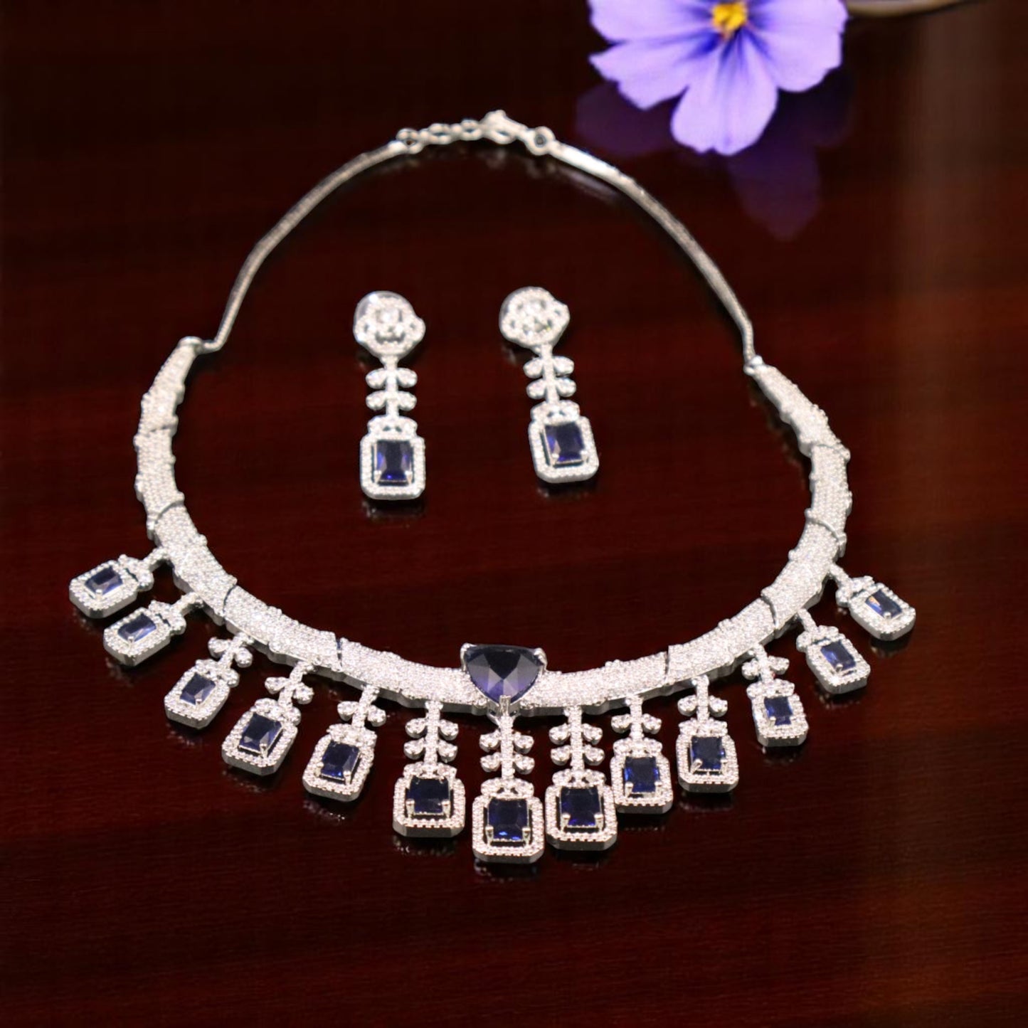 Royal Blue Anupama American Diamond Hasli Necklace set