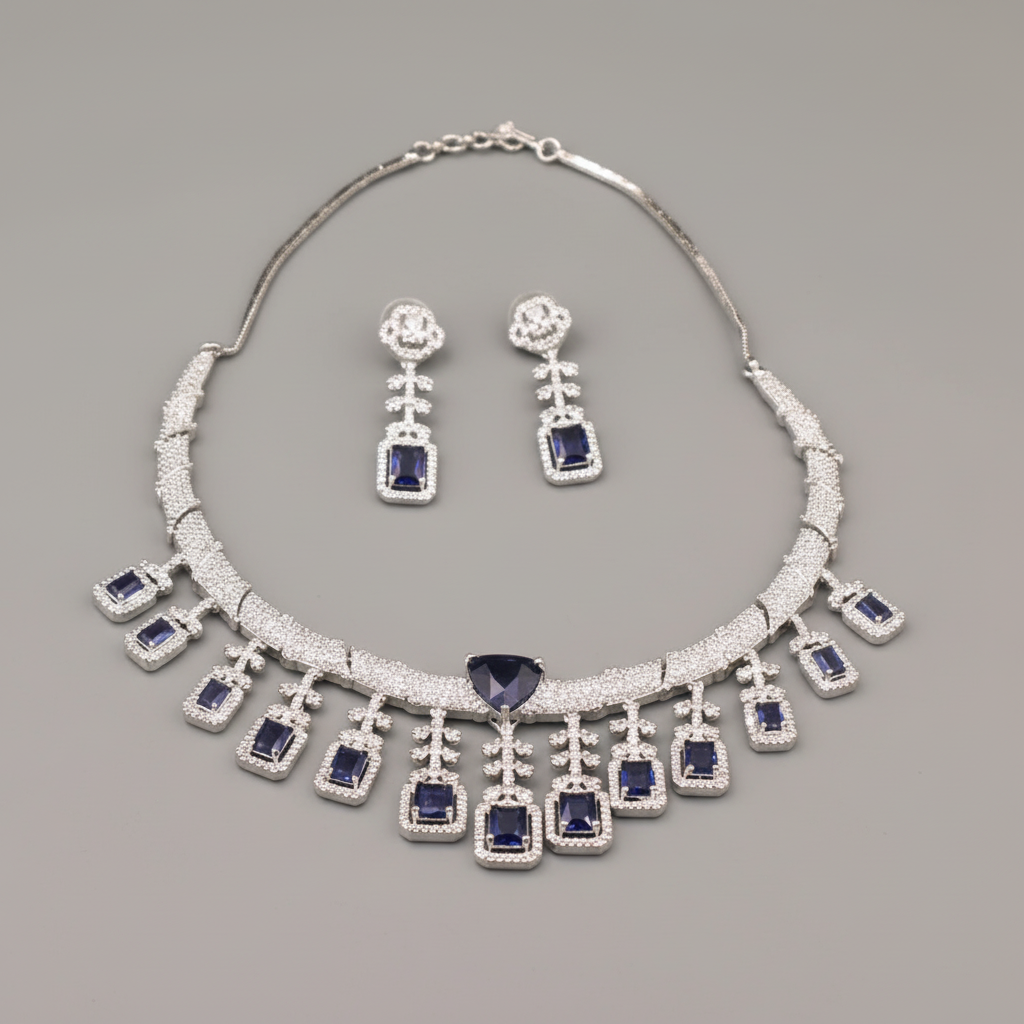 Royal Blue Anupama American Diamond Hasli Necklace set