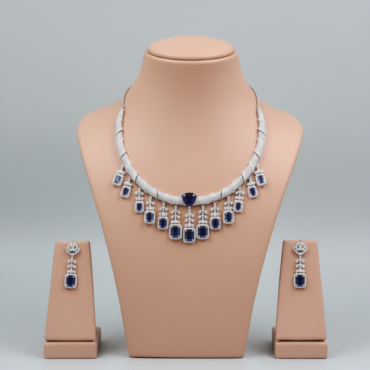 Royal Blue Anupama American Diamond Hasli Necklace set