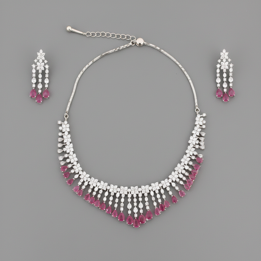 Magenta Rajashri American Diamond Necklace set