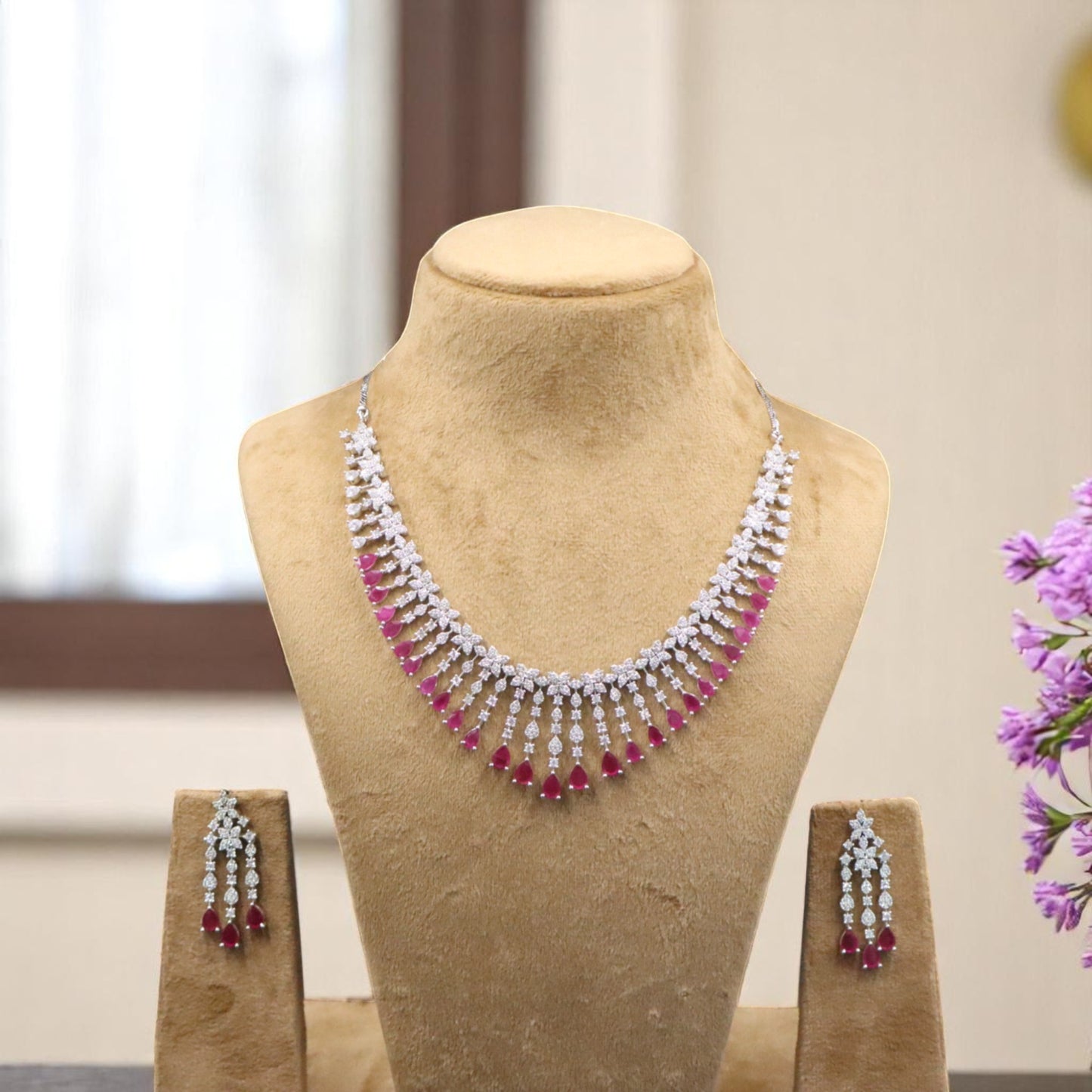 Magenta Rajashri American Diamond Necklace set