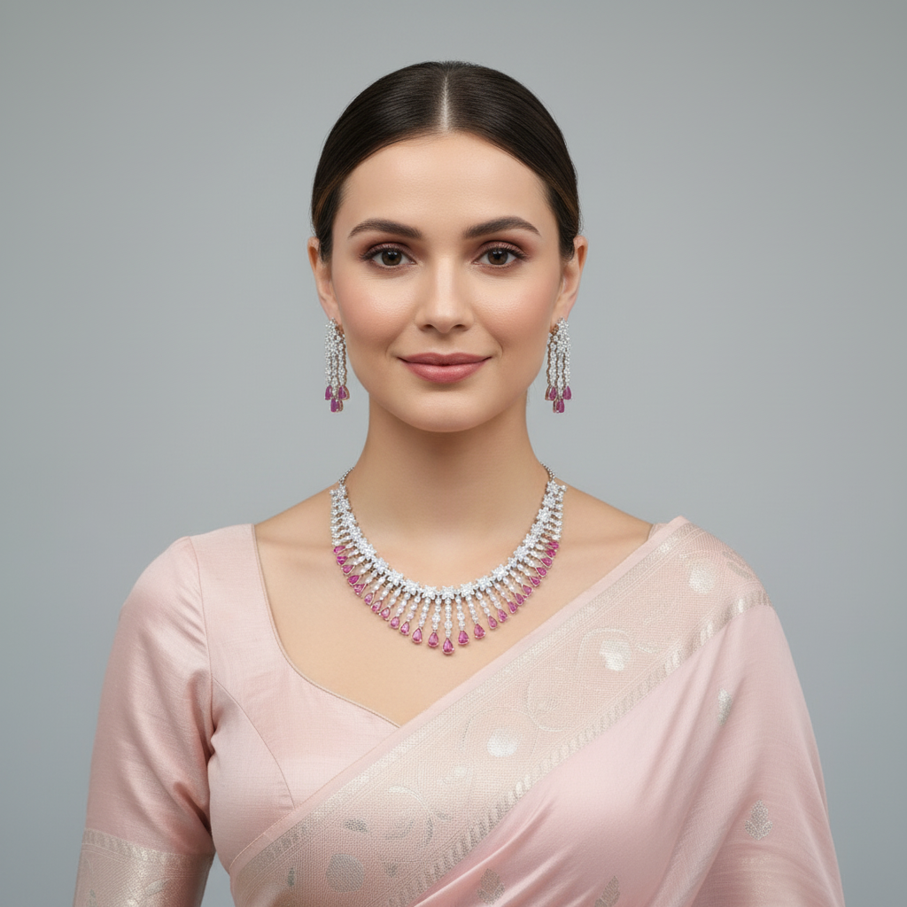 Magenta Rajashri American Diamond Necklace set