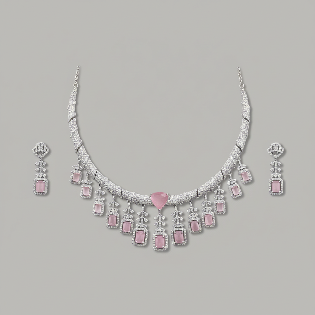 Pink Anupama American Diamond Hasli Necklace set