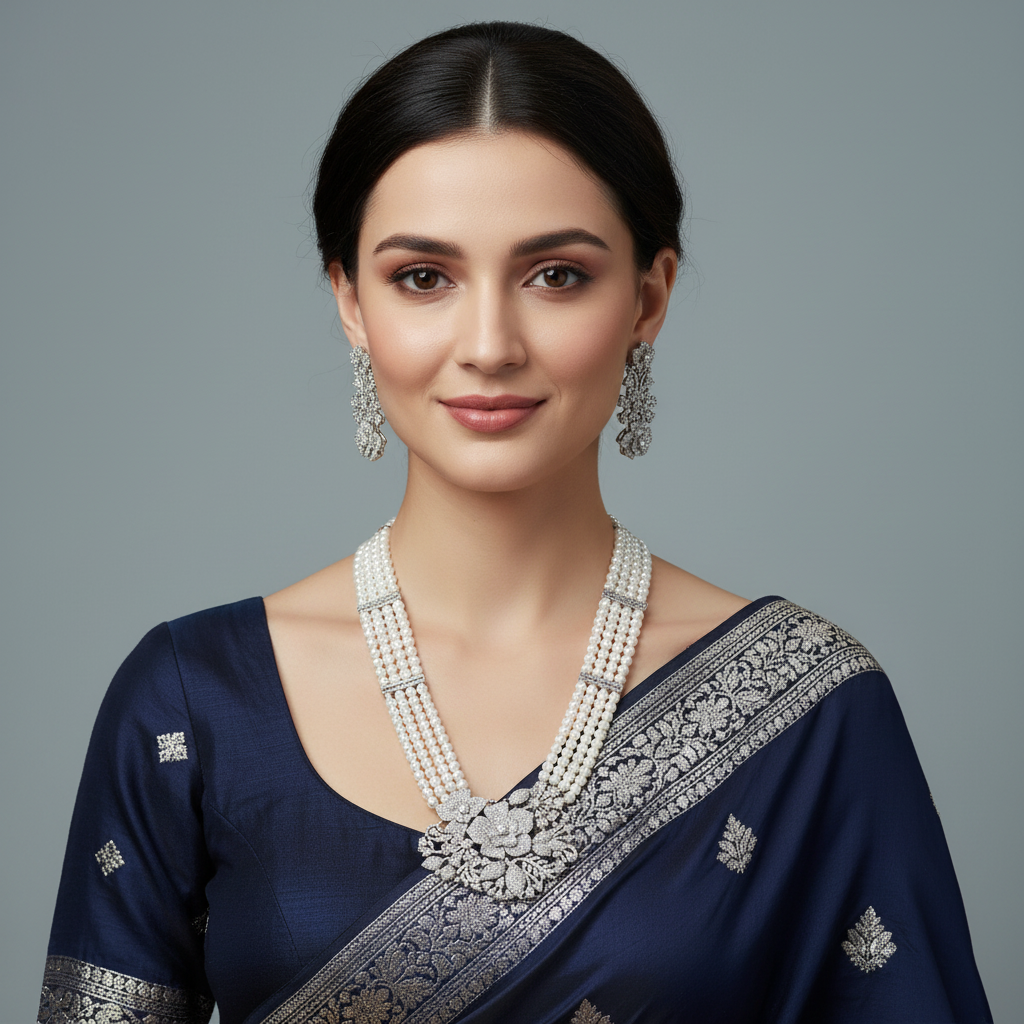 Silvery Shubra American Diamond Necklace set