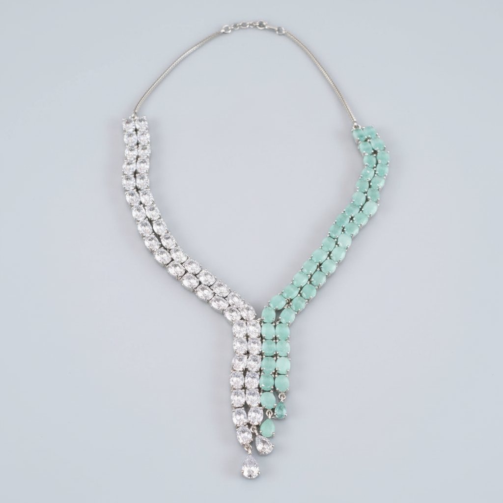 Turquoise Swarnima American Diamond Necklace set