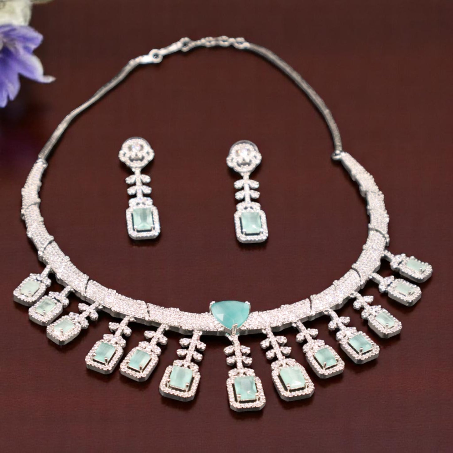 Turquoise Anupama American Diamond Hasli Necklace set