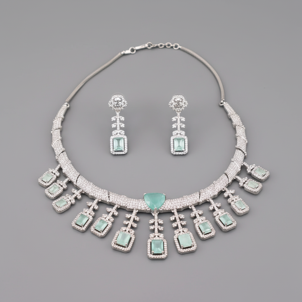 Turquoise Anupama American Diamond Hasli Necklace set