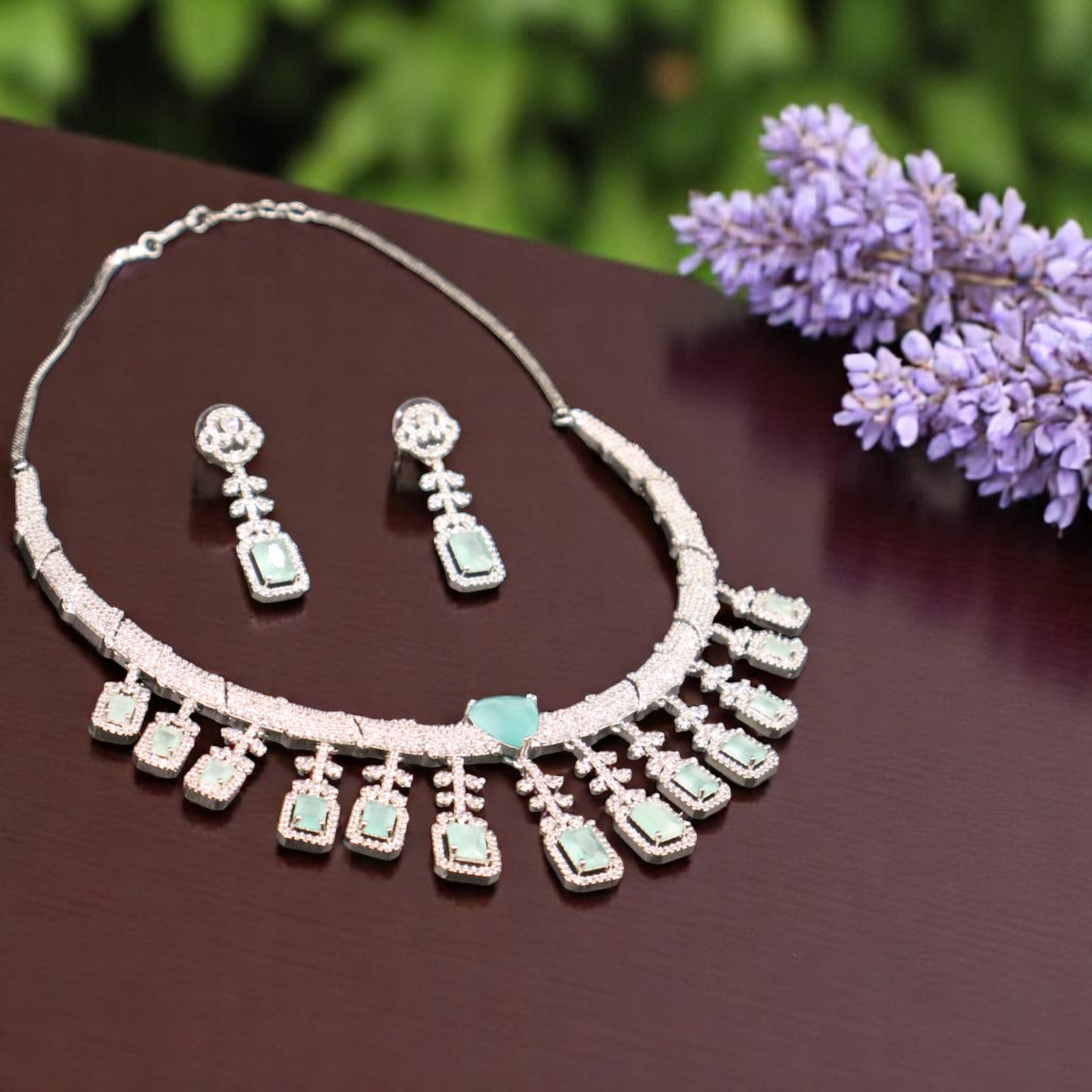 Turquoise Anupama American Diamond Hasli Necklace set