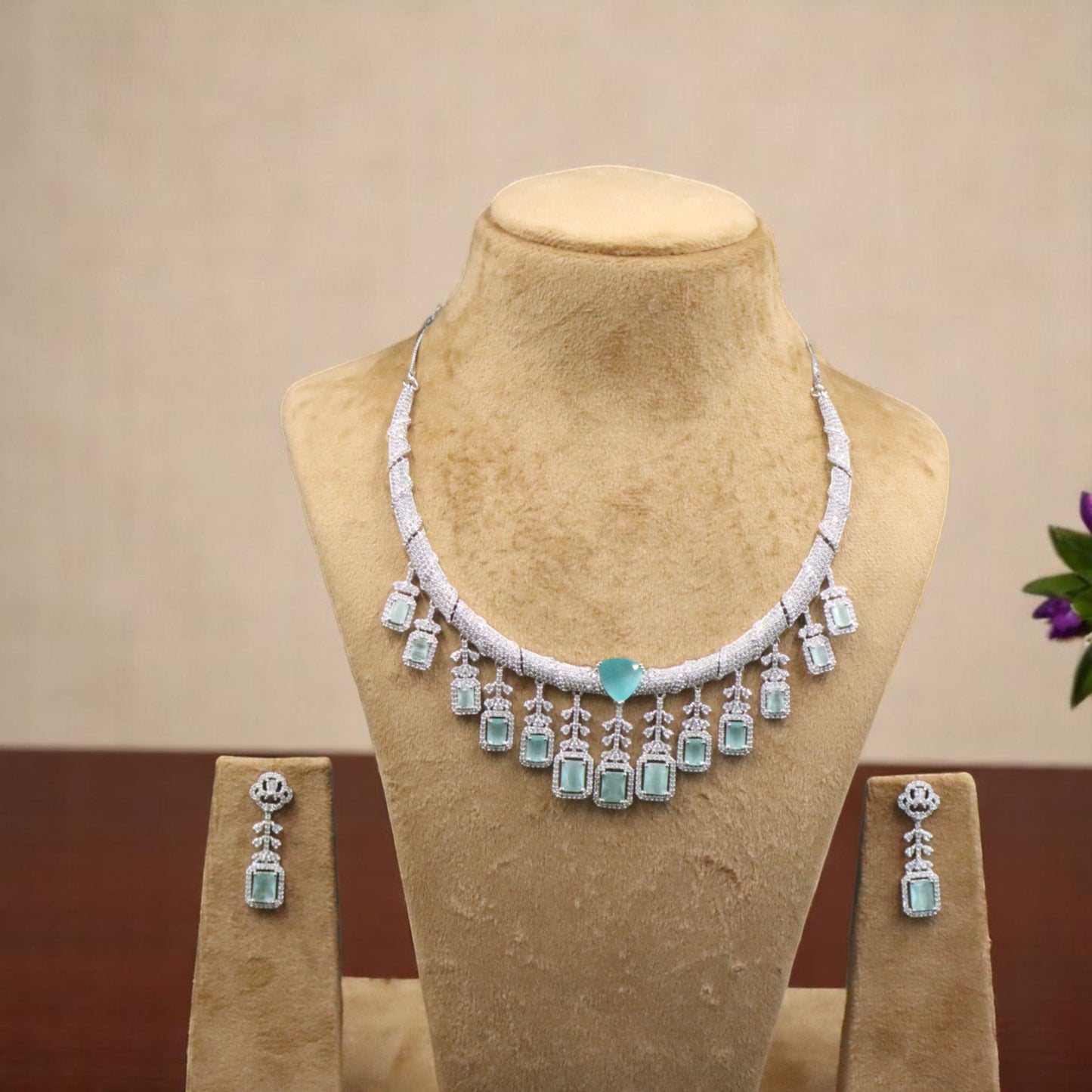Turquoise Anupama American Diamond Hasli Necklace set