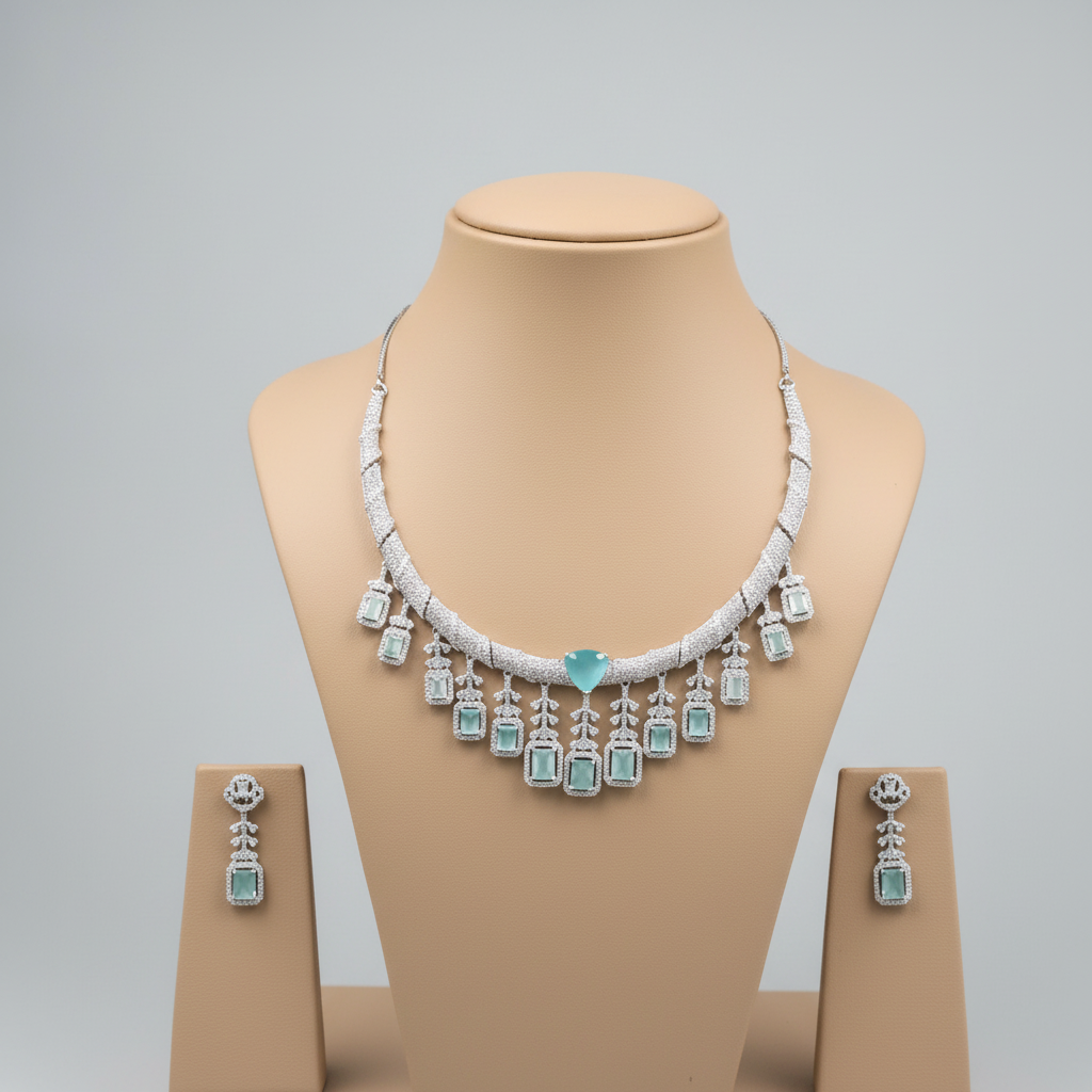 Turquoise Anupama American Diamond Hasli Necklace set