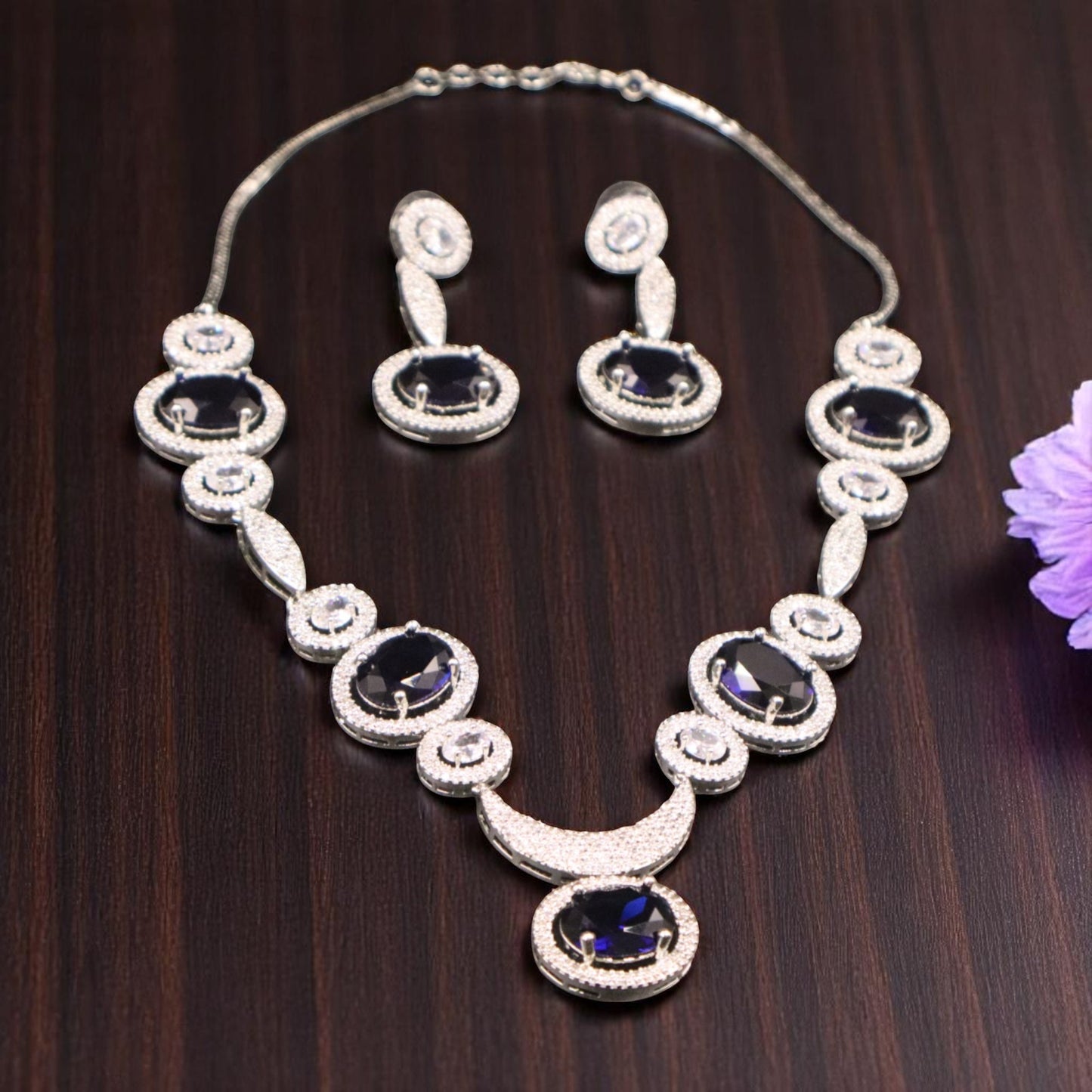 Royal Blue Gaurangi American Diamond Necklace set