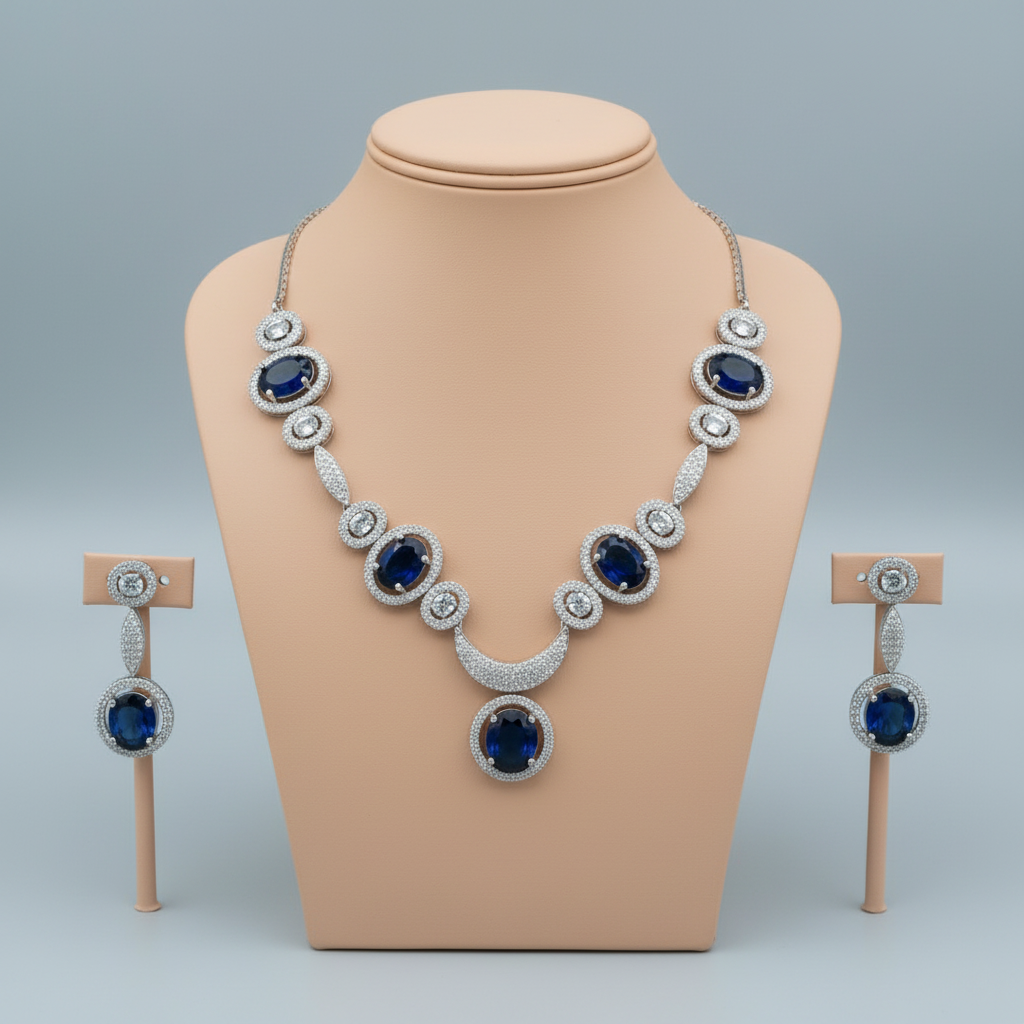 Royal Blue Gaurangi American Diamond Necklace set