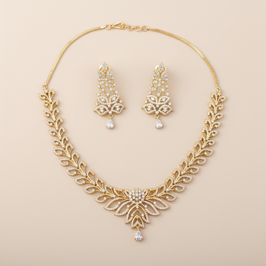 Golden Swarnarekha American Diamond Necklace set
