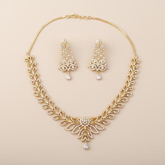 Golden Swarnarekha American Diamond Necklace set
