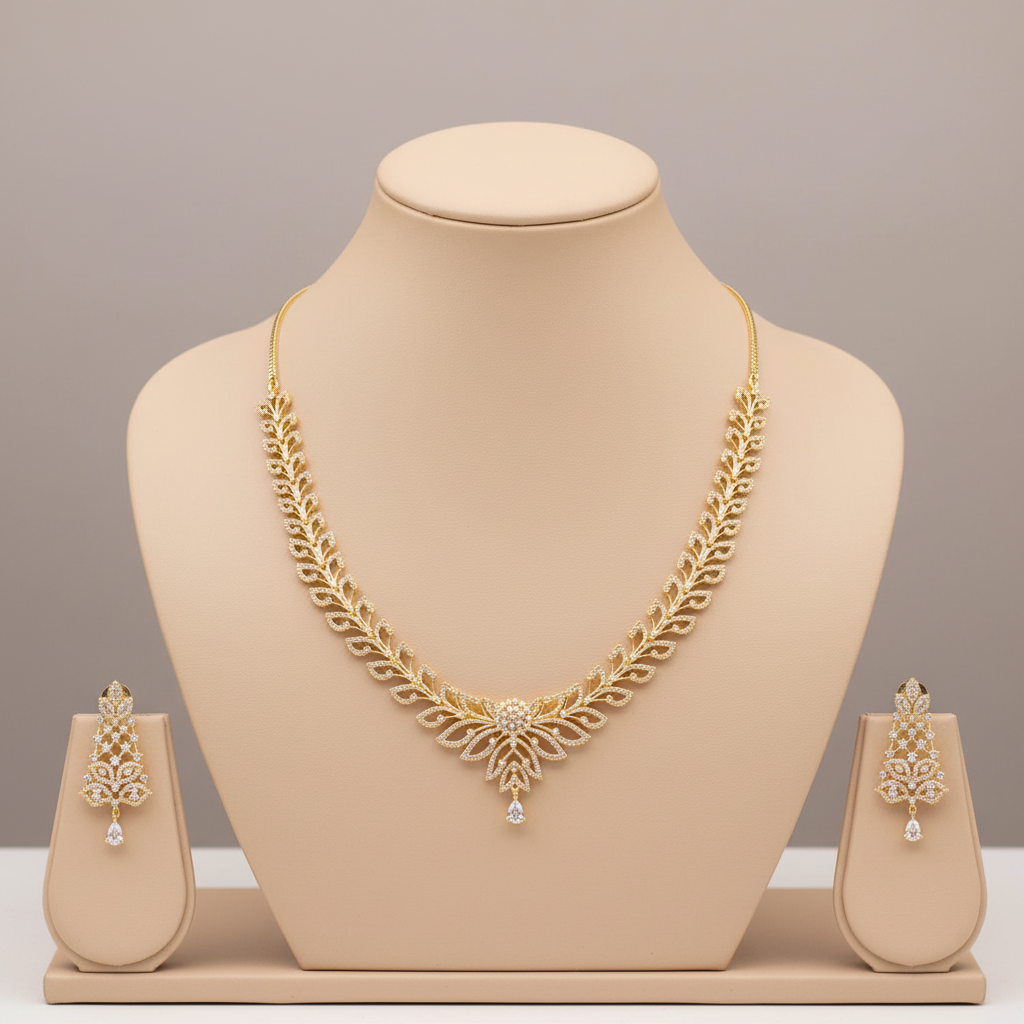 Golden Swarnarekha American Diamond Necklace set