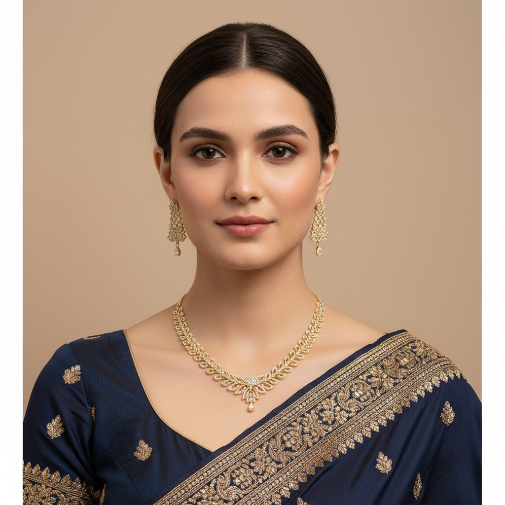 Golden Swarnarekha American Diamond Necklace set