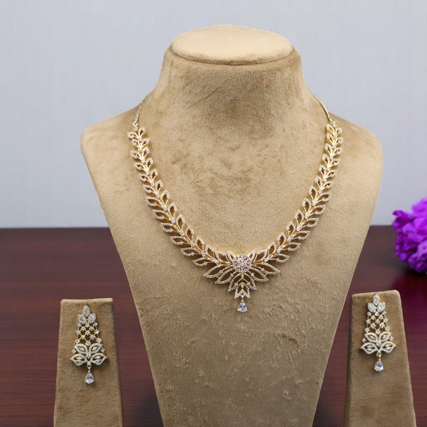 Golden Swarnarekha American Diamond Necklace set