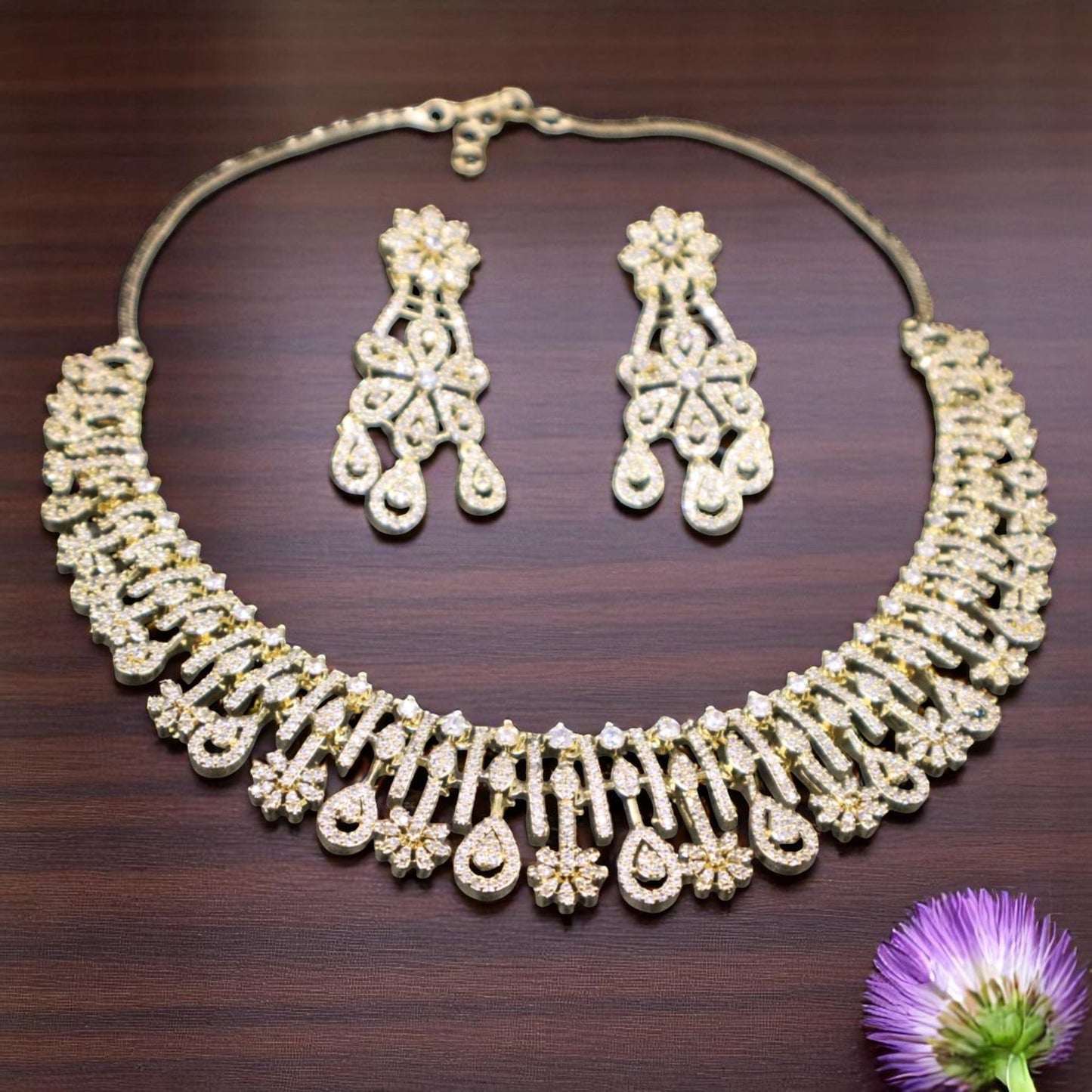 Golden Padmakshi American Diamond Necklace set