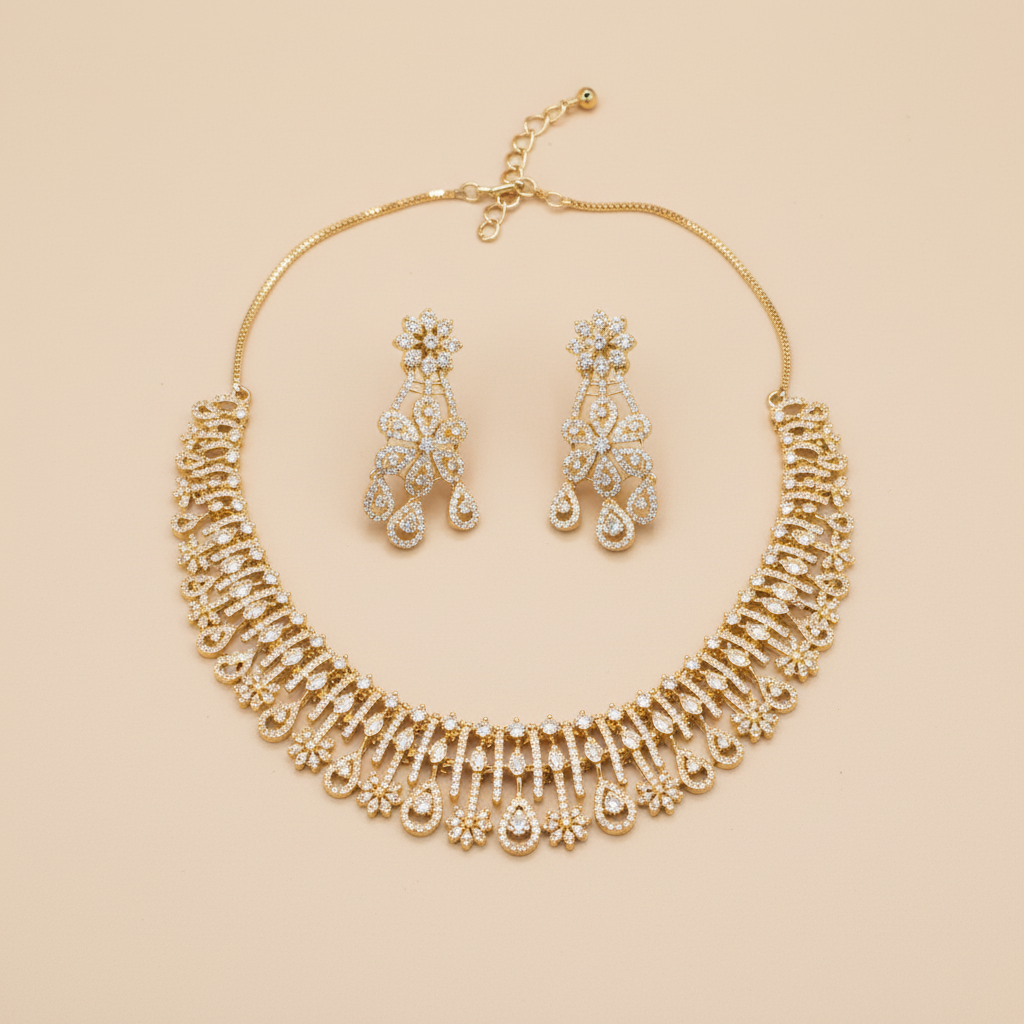 Golden Padmakshi American Diamond Necklace set