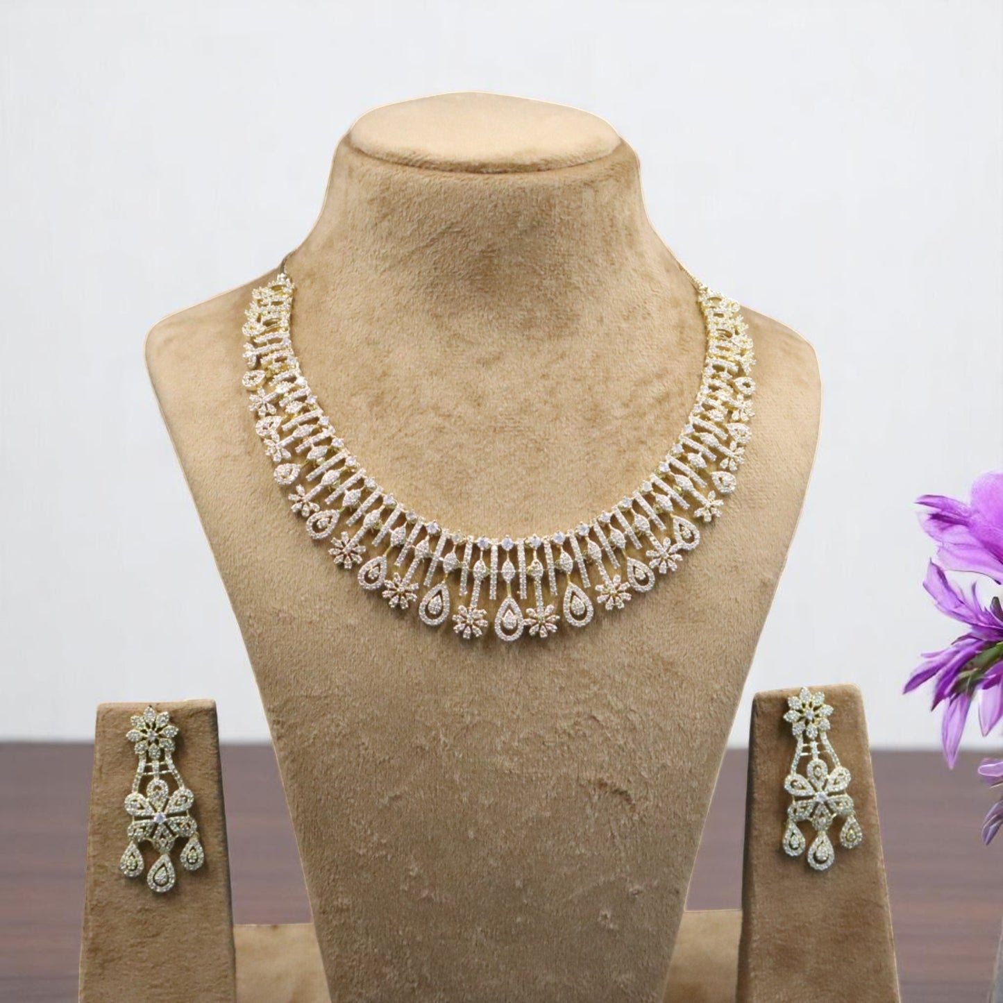 Golden Padmakshi American Diamond Necklace set