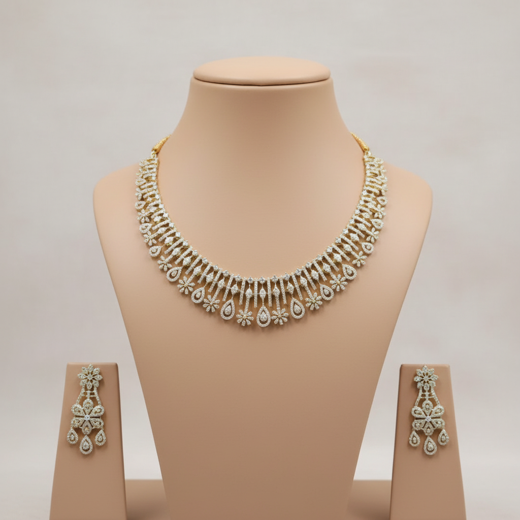 Golden Padmakshi American Diamond Necklace set
