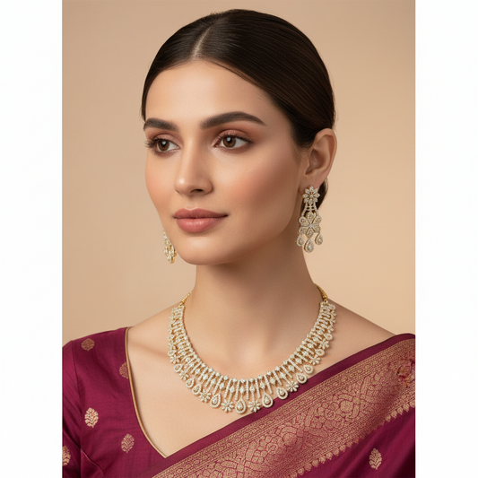 Golden Padmakshi American Diamond Necklace set
