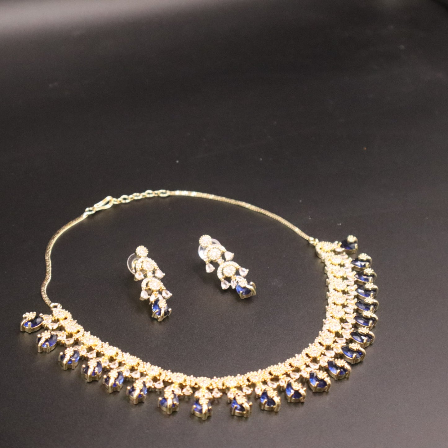 Royal Blue Ratnanjali American Diamond Necklace set