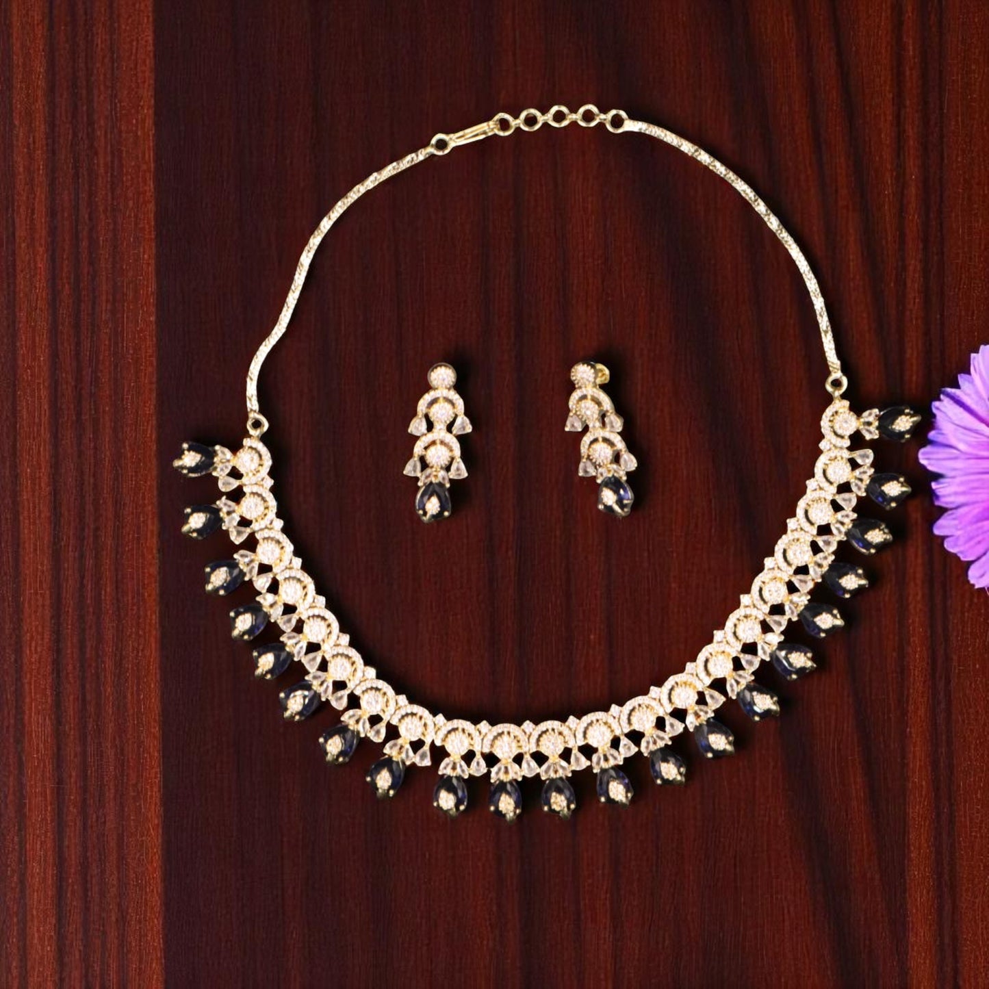 Royal Blue Ratnanjali American Diamond Necklace set