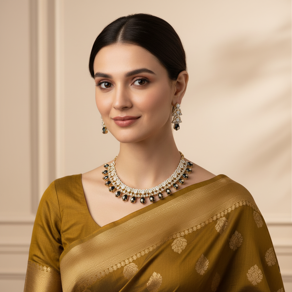 Royal Blue Ratnanjali American Diamond Necklace set