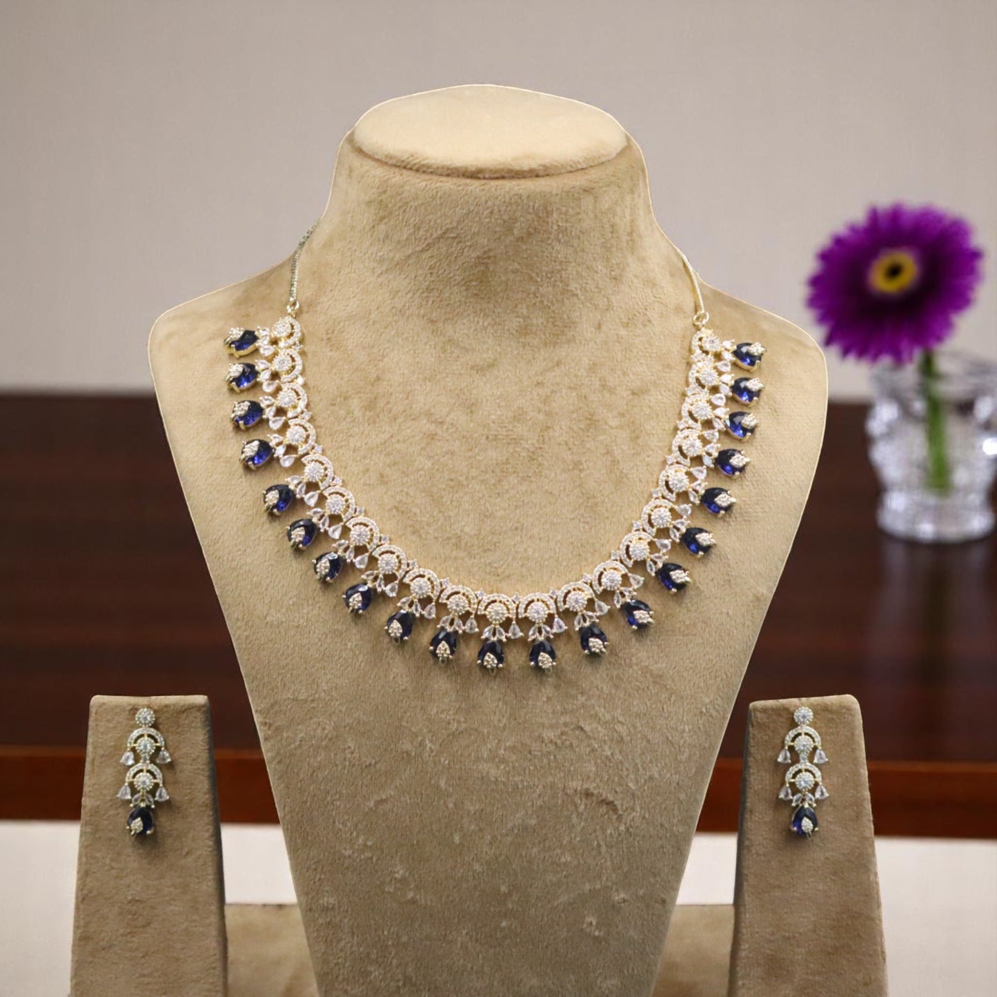 Royal Blue Ratnanjali American Diamond Necklace set