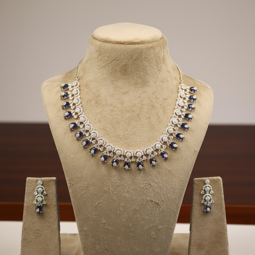 Royal Blue Ratnanjali American Diamond Necklace set