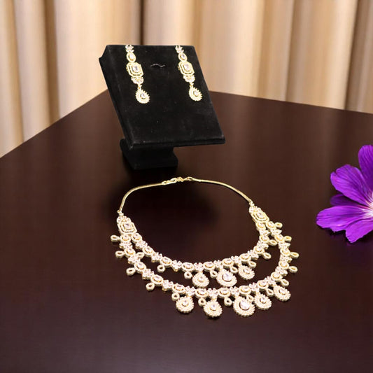 Golden Yamini American Diamond Necklace set
