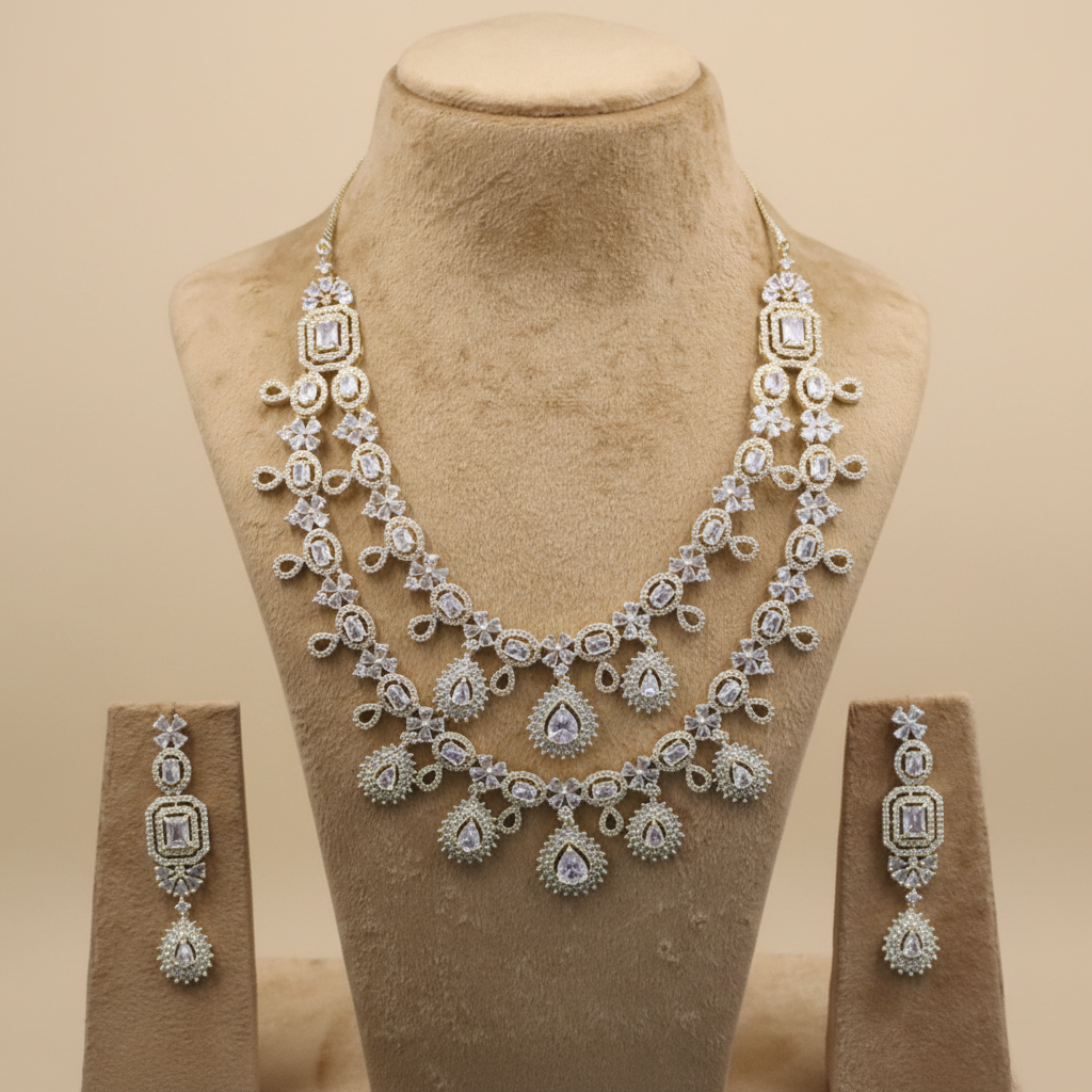 Golden Yamini American Diamond Necklace set
