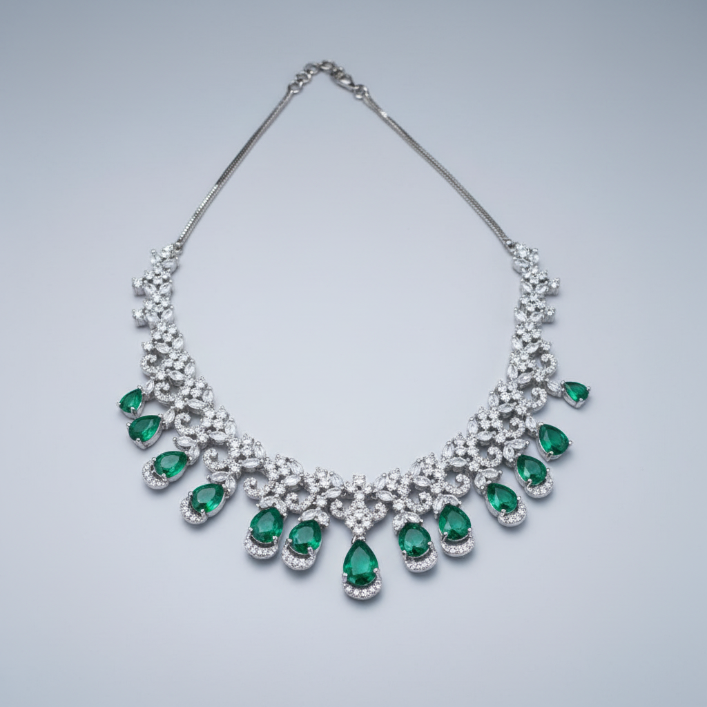 Emerald Tarangini American Diamond Necklace set