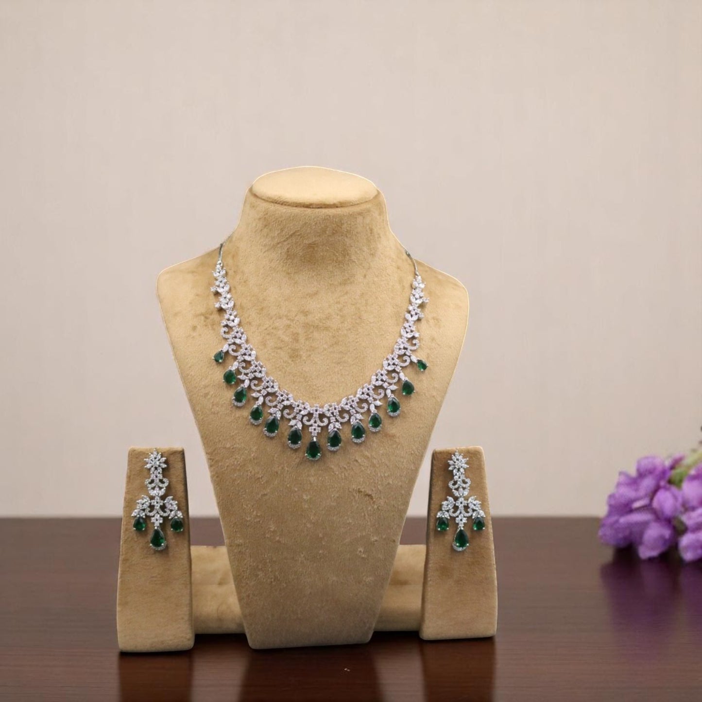 Emerald Tarangini American Diamond Necklace set