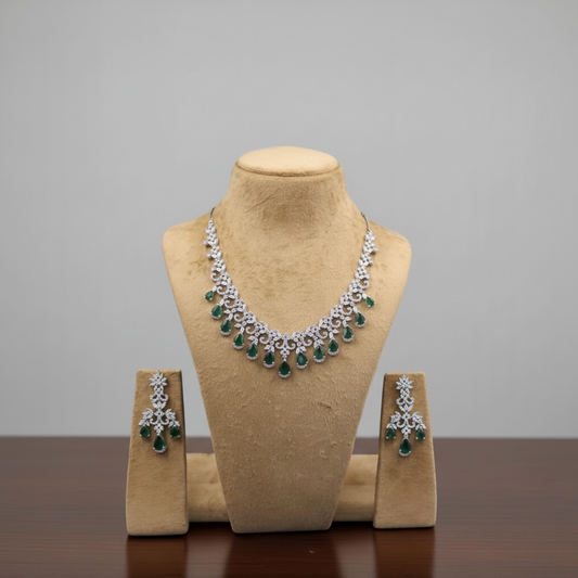 Emerald Tarangini American Diamond Necklace set