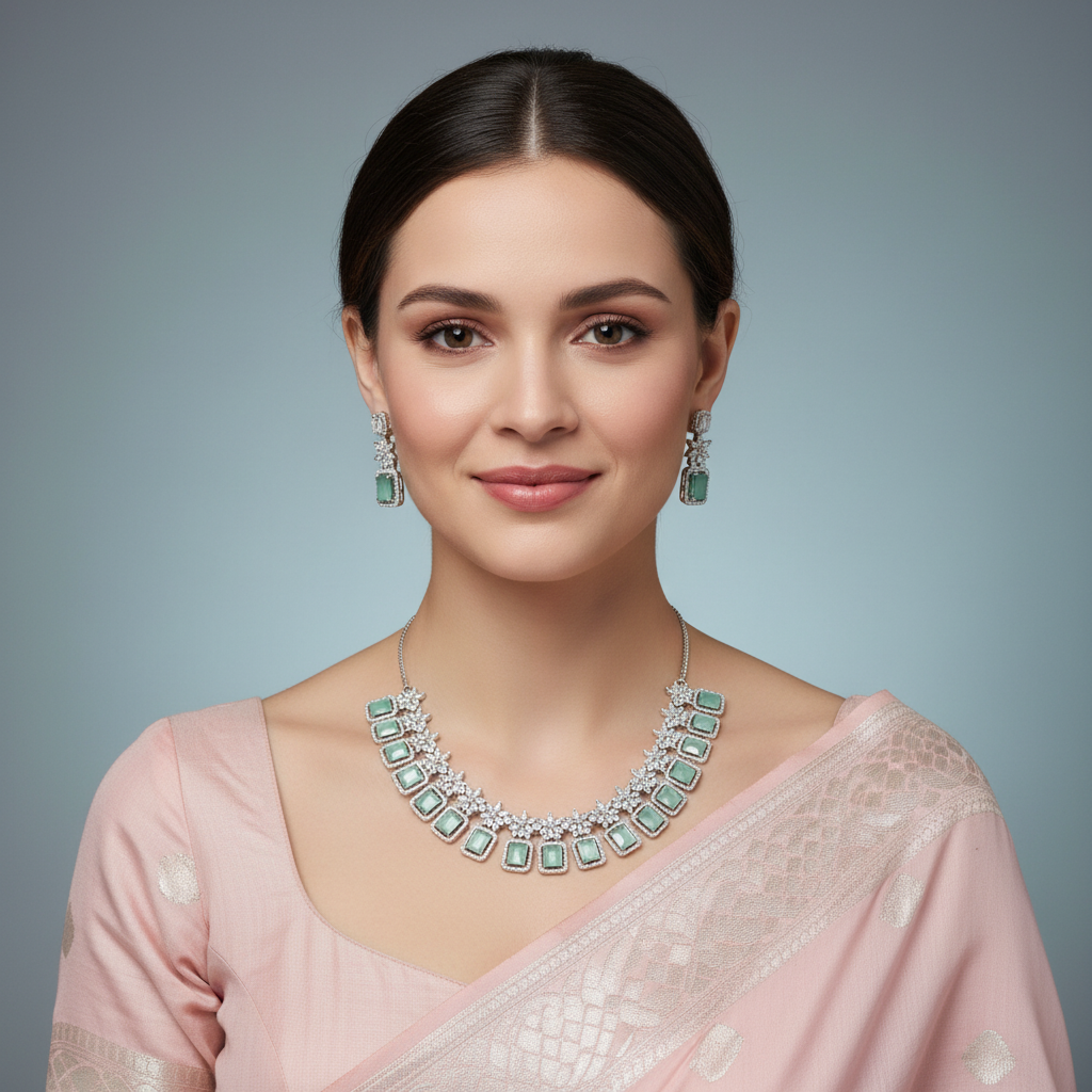 Turquoise Malini American Diamond Necklace set
