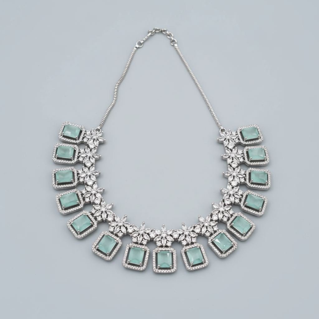 Turquoise Malini American Diamond Necklace set
