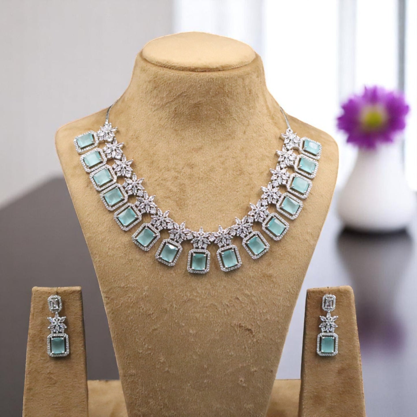 Turquoise Malini American Diamond Necklace set