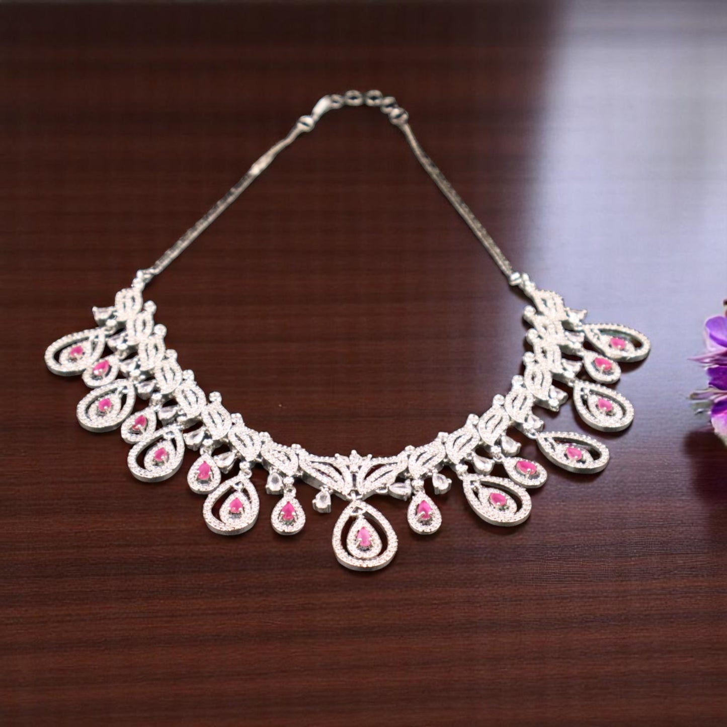 Magenta Sumedha American Diamond Necklace set