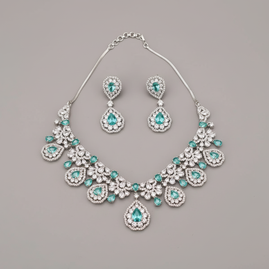 Turquoise Sharvila American Diamond Necklace set