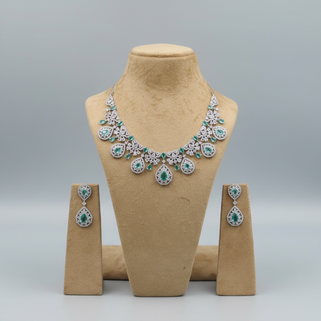 Turquoise Sharvila American Diamond Necklace set