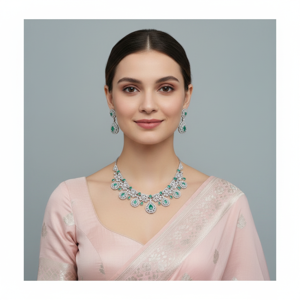 Turquoise Sharvila American Diamond Necklace set