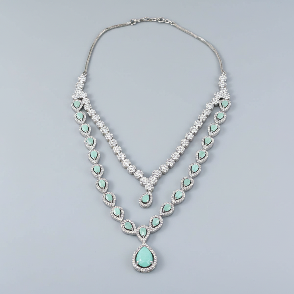 Turquoise Chandrapraba American Diamond Necklace set
