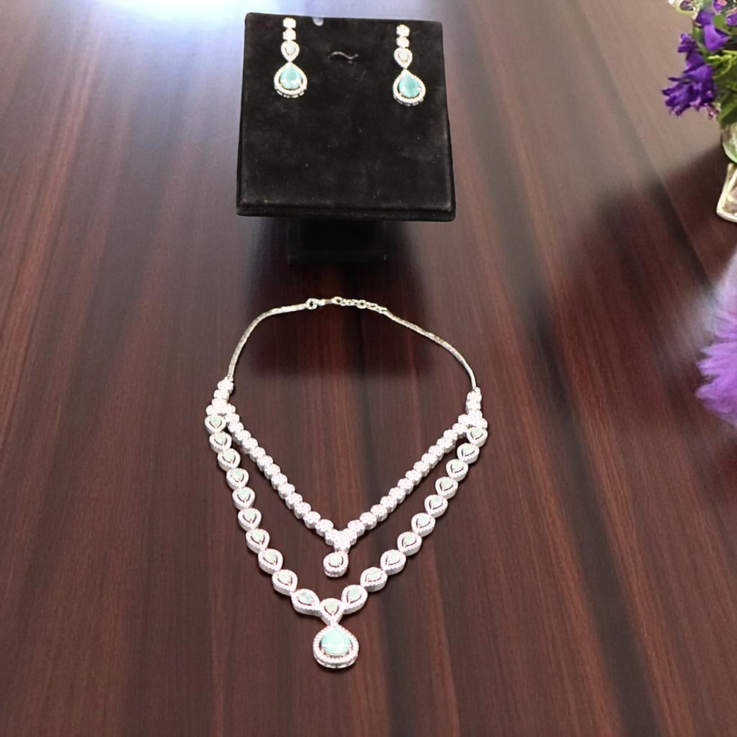 Turquoise Chandrapraba American Diamond Necklace set