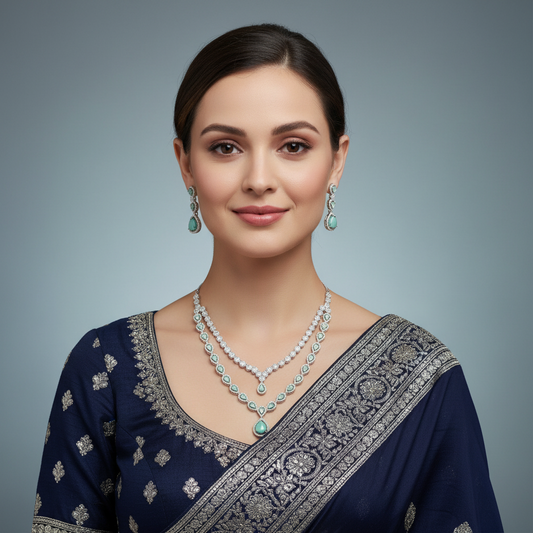 Turquoise Chandrapraba American Diamond Necklace set