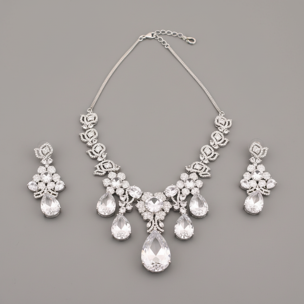 Silvery Suprabha American Diamond Necklace set